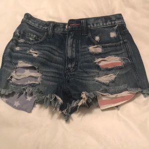 Hollister American flag blue jean shorts